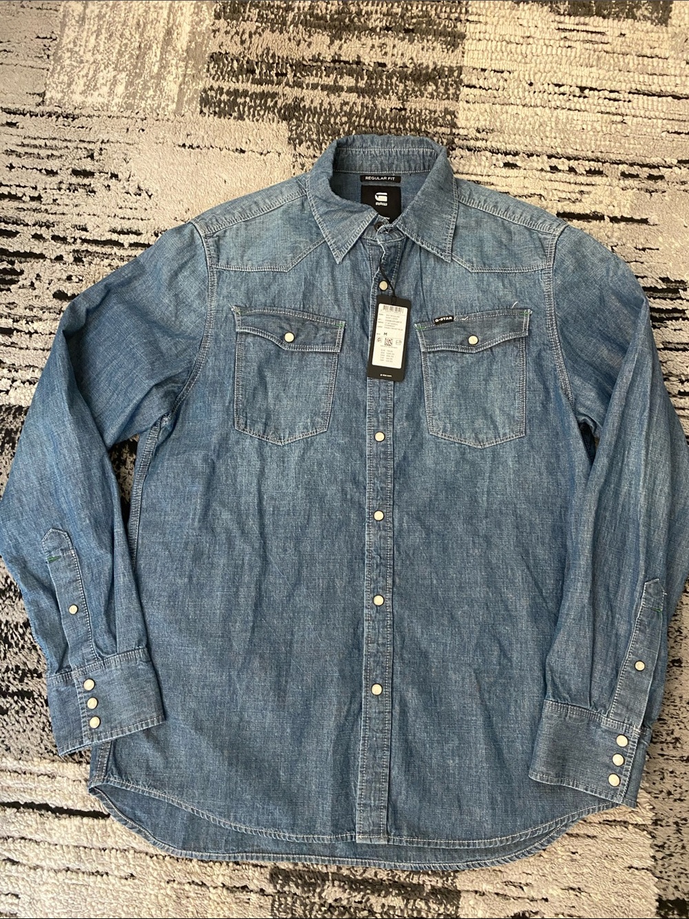 New Men’s G-Star Raw 3301 Nordic Chambray Denim Snap Button Shirt Medium